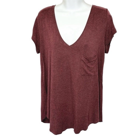 H by BORDEAUX tunic pocket tshirt L burgundy - Picture 1 of 7